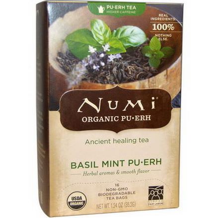 Numi Tea, Organic Pu-Erh Tea, Basil Mint Pu-erh, 16 Tea Bags 35.2g
