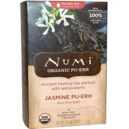 Numi Tea, Organic Pu-Erh Tea, Jasmine Pu-erh, 16 Tea Bags 35.2g