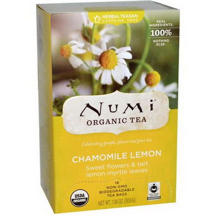 Numi Tea, Organic Tea, Chamomile Lemon, Caffeine Free, 18 Tea Bags 30.6g