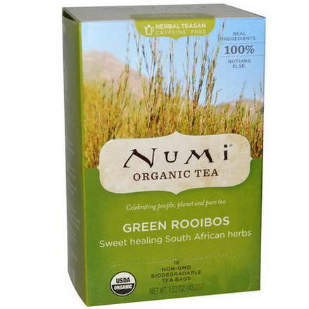 Numi Tea, Organic Tea, Green Rooibos, Caffeine Free, 18 Tea Bags