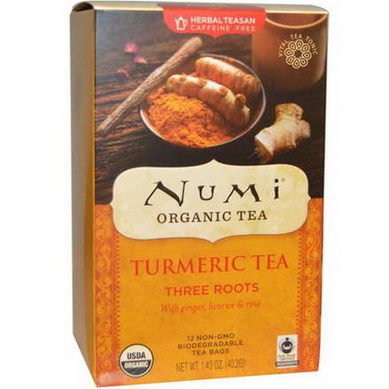 Numi Tea, Organic Turmeric Tea, Three Roots, Caffeine Free, 12 Tea Bags 40.2g