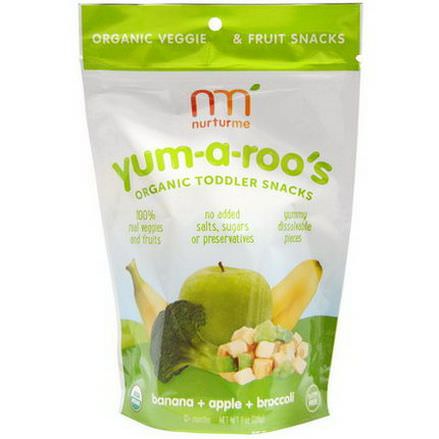 NurturMe, Organic Toddler Snacks, Yum-A-Roo's, Banana Apple Broccoli 28g