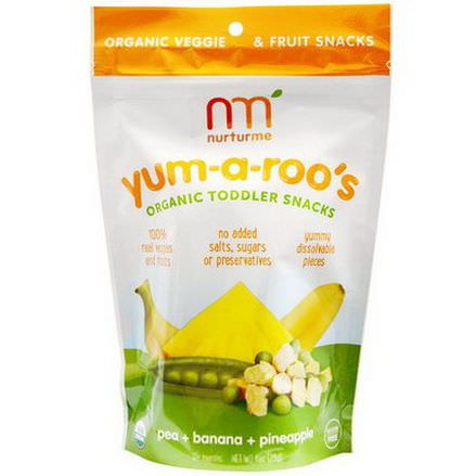 NurturMe, Organic Toddler Snacks, Yum-A-Roo's, Pea Banana Pineapple 28g