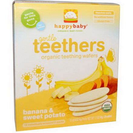 Nurture Inc. Happy Baby, Gentle Teethers, Organic Teething Wafers, Banana&Sweet Potato 2 Packs 4g Each
