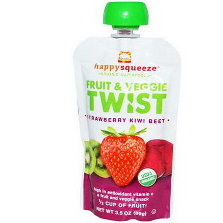 Nurture Inc. Happy Baby, Happysqueeze, Organic Superfoods, Fruit&Veggie Twist, Strawberry Kiwi Beet 99g