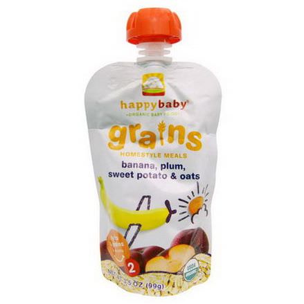 Nurture Inc. Happy Baby, Organic Baby Food, Grains Homestyle Meals, Banana, Plum, Sweet Potato&Oats 99g