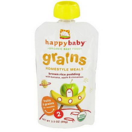 Nurture Inc. Happy Baby, Organic Baby Food, Grains, Homestyle Meals, Brown Rice Pudding with Banana, Apple&Cinnamon 99g
