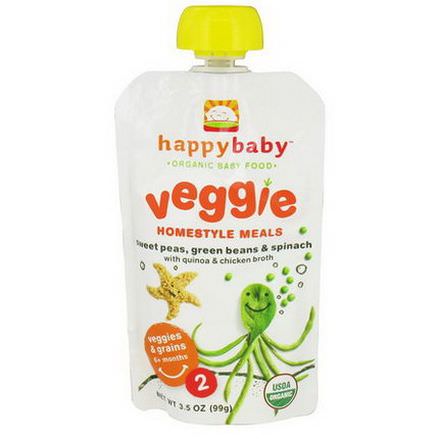 Nurture Inc. Happy Baby, Organic Baby Food, Veggie Homestyle Meals, Sweet Peas, Green Beans&Spinach, with Quinoa&Chicken Broth 99g