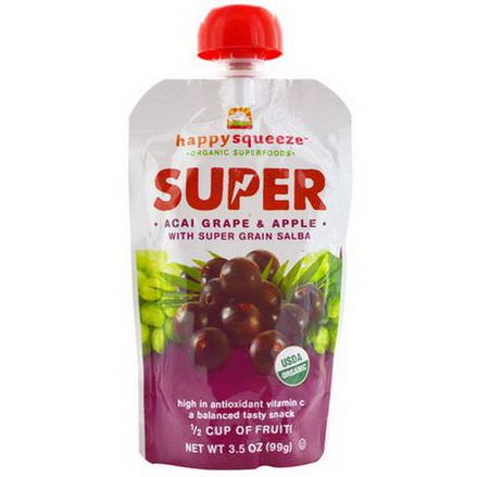 Nurture Inc. Happy Baby, happysqueeze, Organic Superfoods, Super, Acai Grape&Apple with Super Grain Salba 99g