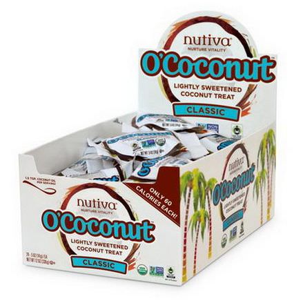 Nutiva, O'Coconut, Lightly Sweetened Coconut Treat, Classic, 24 Pieces 14g Each