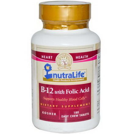 NutraLife, B-12 with Folic Acid, 180 Easy Chew Tablets