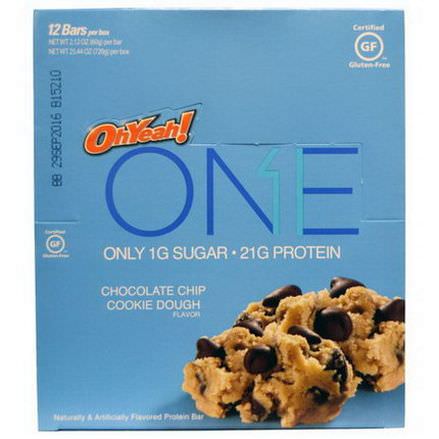 Oh Yeah, One, Chocolate Chip Cookie Dough Flavor, 12 Bars 60g Each