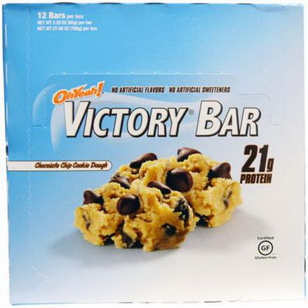 Oh Yeah, Victory Bar, Chocolate Chip Cookie Dough, 12 Bars 65g Each