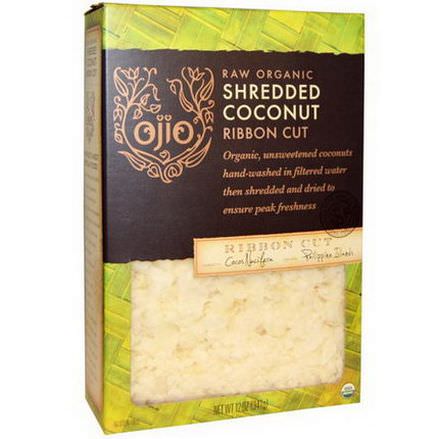 Ojio, Raw Organic Shredded Coconut, Ribbon Cut 341g