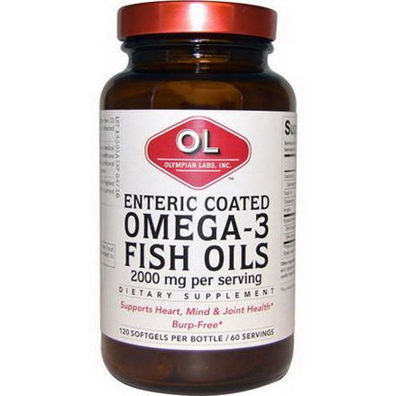 Olympian Labs Inc. Omega-3 Fish Oils, Enteric Coated, 2000mg, 120 Softgels