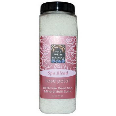 One with Nature, 100% Pure Dead Sea Mineral Bath Salts, Rose Petal 907g