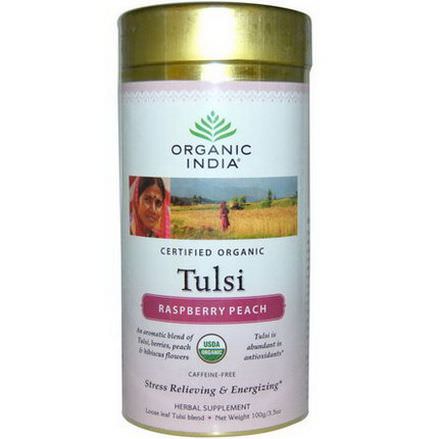 Organic India, Loose Leaf Tulsi Blend, Raspberry Peach, Caffeine Free 100g
