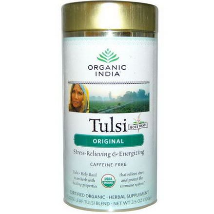 Organic India, Loose Leaf Tulsi Holy Basil Tea Blend, Original, Caffeine Free 100g