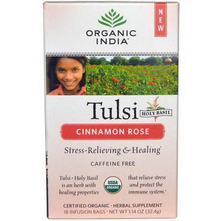 Organic India, Tulsi Holy Basil Tea, Caffeine-Free, Cinnamon Rose, 18 Infusion Bags 32.4g