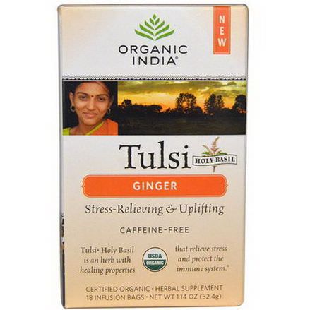Organic India, Tulsi Holy Basil Tea, Caffeine-Free, Ginger, 18 Infusion Bags 32.4g