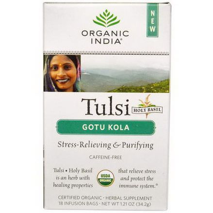 Organic India, Tulsi Holy Basil Tea, Caffeine-Free, Gotu Kola, 18 Infusion Bags 34.2g