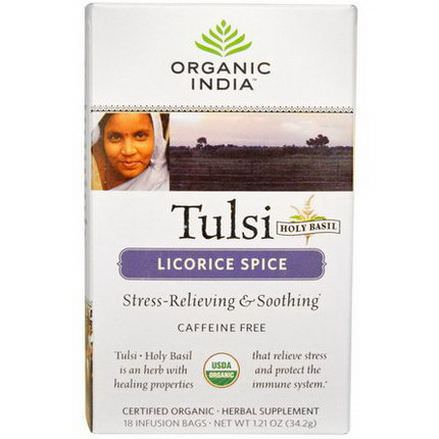 Organic India, Tulsi Holy Basil Tea, Caffeine Free, Licorice Spice, 18 Infusion Bags 34.2g