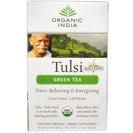 Organic India, Tulsi Holy Basil Tea, Green Tea, 18 Infusion Bags 34.2g