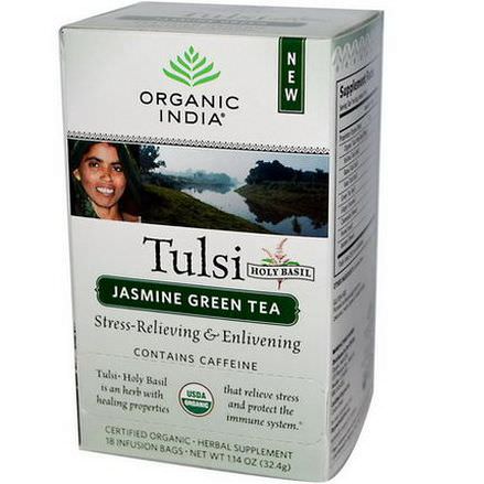 Organic India, Tulsi Holy Basil Tea, Jasmine Green Tea, 18 Infusion Bags 32.4g