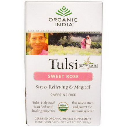 Organic India, Tulsi Holy Basil Tea, Sweet Rose, Caffeine Free, 18 Infusion Bags 28.8g