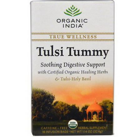 Organic India, Tulsi Tummy Tea, Caffeine-Free, 18 Infusion Bags 32.4g