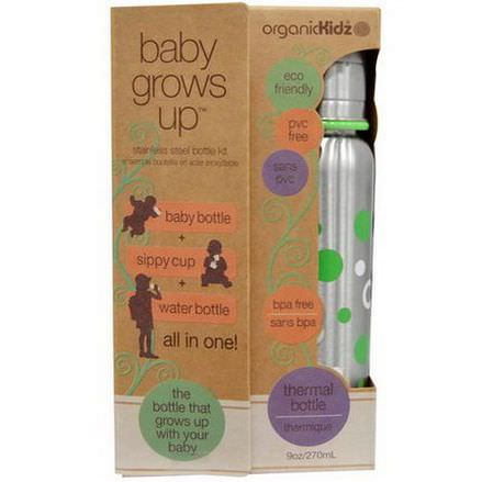 Organic Kidz, Baby Grows Up, Thermal Narrow Neck Bottle Set, Green 270ml