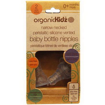Organic Kidz, Narrow Necked Peristaltic Silicone Vented Baby Bottle Nipples, 0 Months, 2 Units