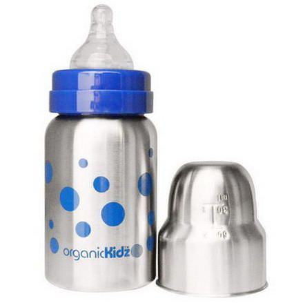 Organic Kidz, Stainless Steel Baby Bottle, Wide Mouth, Dark Blue Dots 270ml