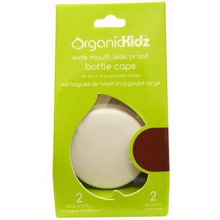 Organic Kidz, Wide Mouth Leak Proof Bottle Caps for 4 oz or 9 oz, White, 2 Bottle Caps