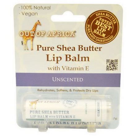 Out of Africa, Pure Shea Butter Lip Balm with Vitamin E, Unscented 7.0gm