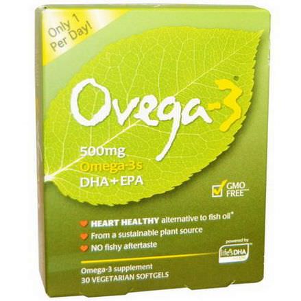 Ovega-3, Omega-3s DHA EPA, 500mg, 30 Veggie Softgels