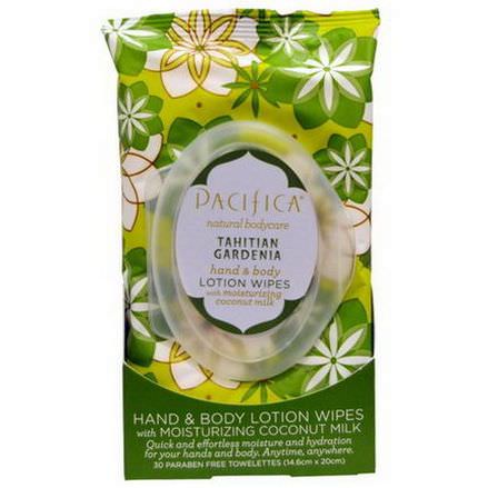 Pacifica, Hand&Body Lotion Wipes Tahitian Gardenia, 30 Biodegradable Towelettes
