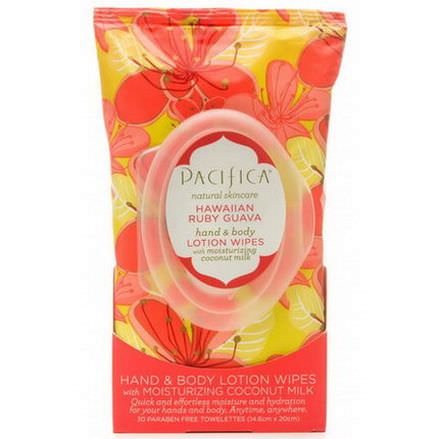 Pacifica, Hand&Body Lotion Wipes, Hawaiian Ruby Guava, 30 Paraben Free Towelettes