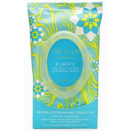 Pacifica, Purify Coconut Water Cleansing Facial Wipes, 30 Pre-Moistened Towelettes