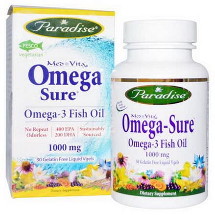 Paradise Herbs, Med Vita, Omega Sure, Omega-3 Fish Oil, 1000mg, 30 Liquid Vgels