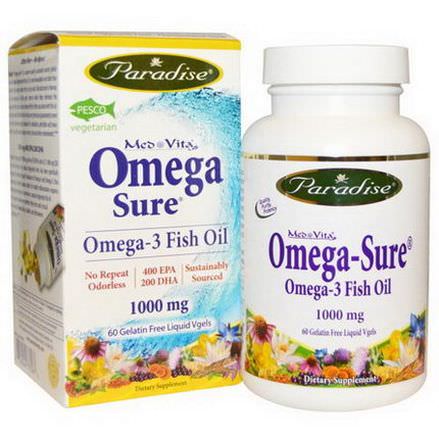 Paradise Herbs, Mes Vita, Omega-3 Fish oil, 1000mg, 60 Gelatin Free Liquid Vgels