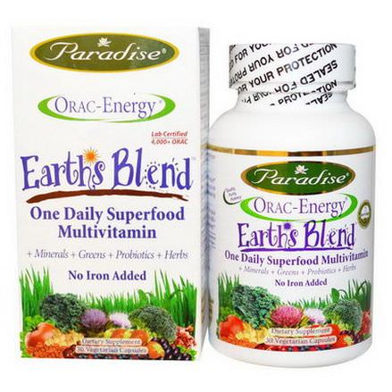 Paradise Herbs, ORAC-Energy, Earth's Blend, One Daily Superfood Multivitamin, No Iron, 30 Veggie Caps
