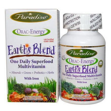 Paradise Herbs, ORAC-Energy, Earth's Blend, One Daily Superfood Multivitamin, With Iron, 30 Veggie Caps