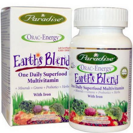 Paradise Herbs, ORAC-Energy, Earth's Blend, One Daily Superfood Multivitamin, With Iron, 60 Veggie Caps