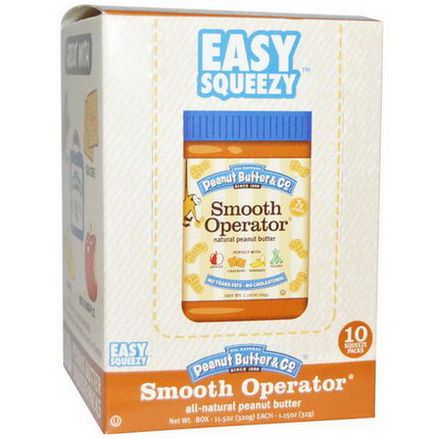 Peanut Butter&Co. Easy Squeezy, All Natural Peanut Butter, Smooth Operator, 10 Squeeze Packs 32g Each