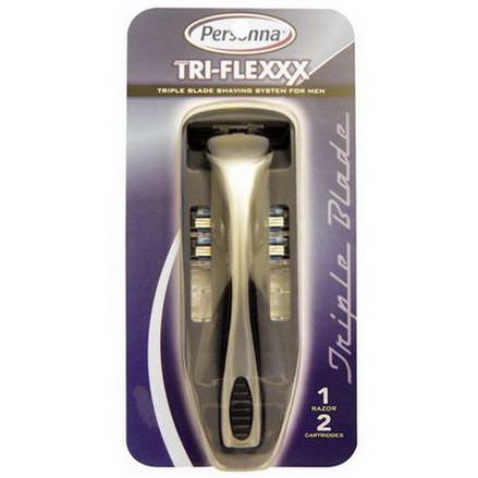 Personna Razor Blades, Tri-Flexxx, Triple Blade Shaving System For Men, 1 Razor, 2 Cartridges