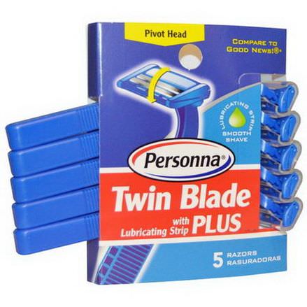 Personna Razor Blades, Twin Blade Plus with Lubricating Strip, 5 Razors