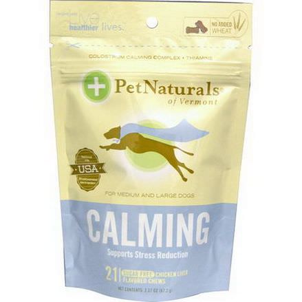 Pet Naturals of Vermont, Calming, For Medium and Large Dogs, Chicken Liver Flavored, Sugar Free, 21 Chews 67.2g