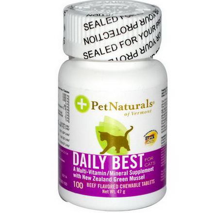 Pet Naturals of Vermont, Daily Best, A Multi-Vitamin/Mineral Supplement for Cats, Beef Flavored, 100 Chewable Tablets
