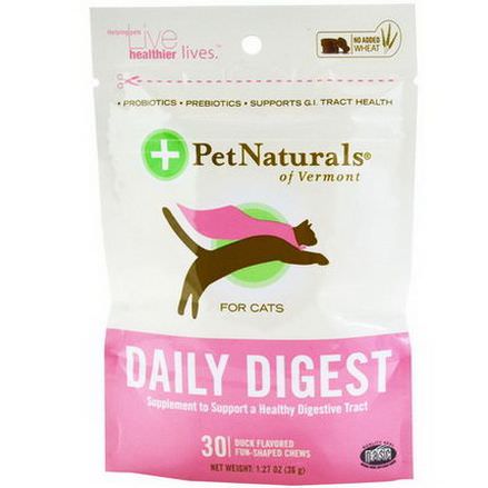 Pet Naturals of Vermont, Daily Digest, For Cats, 30 Duck Flavored Fun-Shaped Chews 36g